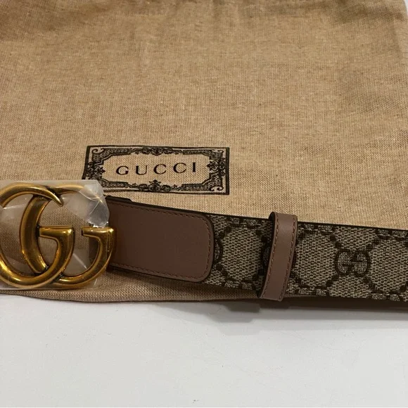Gucci Taupe Belt with Gold Buckle - Picture 2 of 9